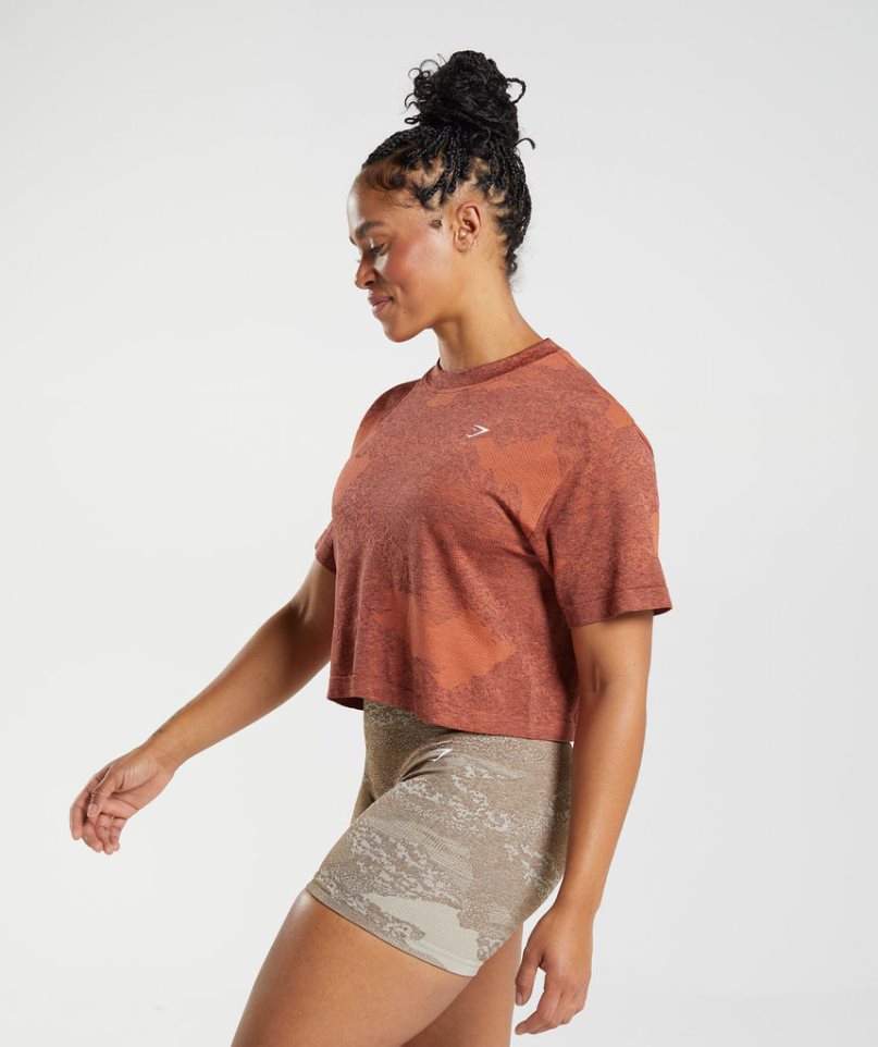 Women's Gymshark Adapt Camo Seamless Cropped Tops Brown | NZ 5QXGSV